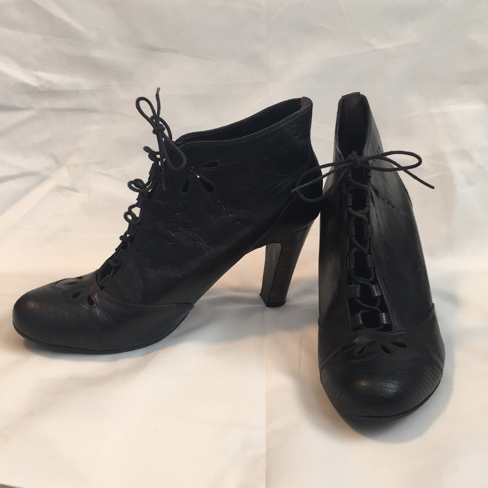 Black leather lace up booties